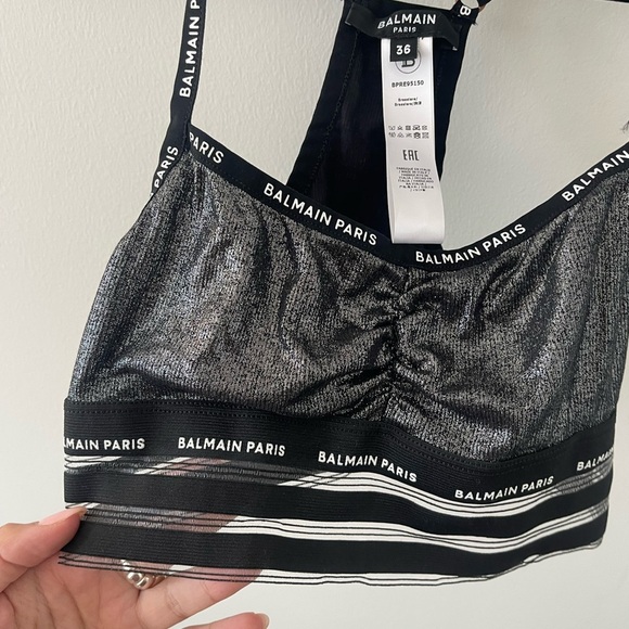 Balmain Laminated Ribbed Silver Bra - Picture 2 of 6